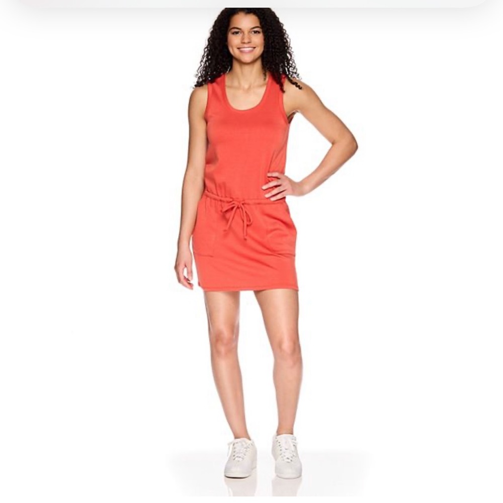🌺 NWOT GAIAM Hudson Drawstring Athletic Mini Dress In Sienna Orange Size XXL